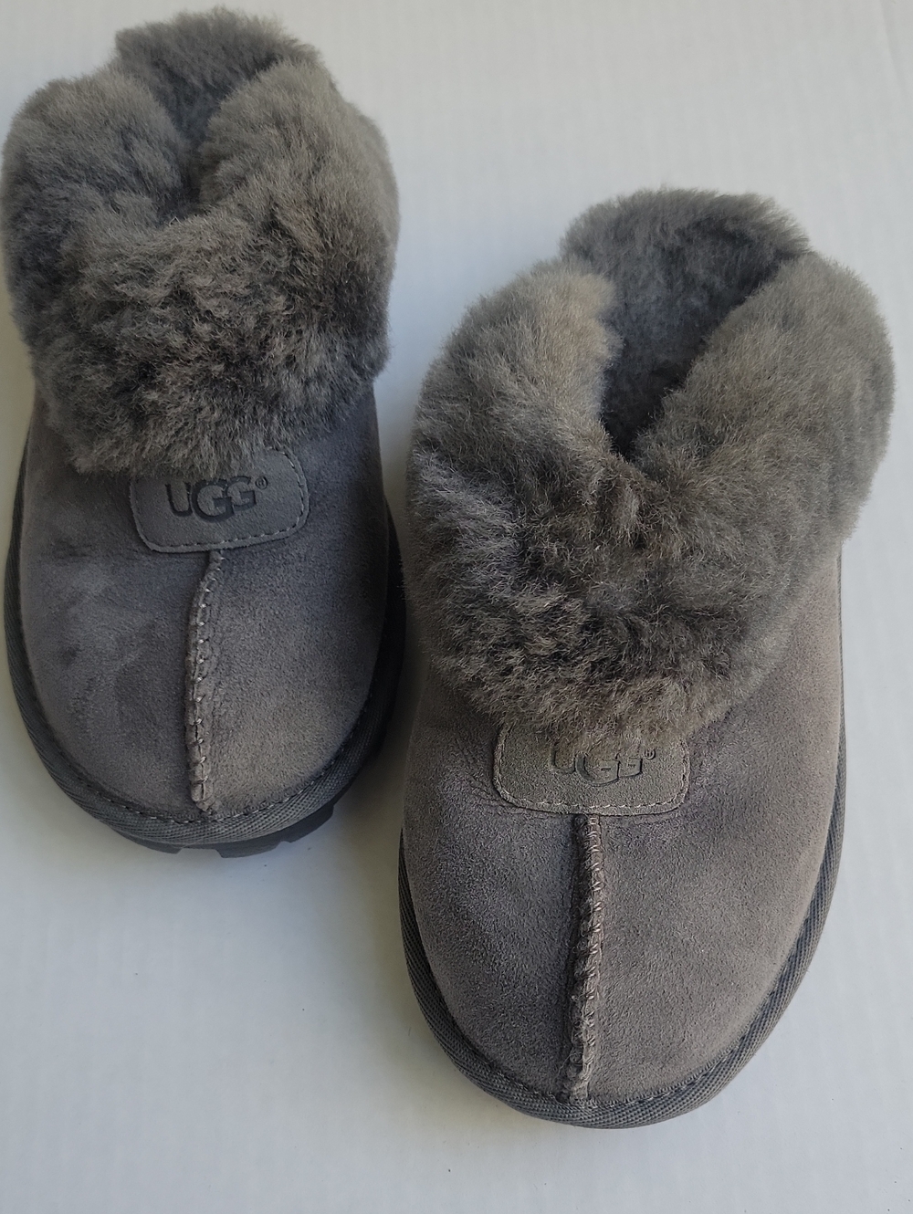 UGG Gray Suede Shearling Slip-On Clogs